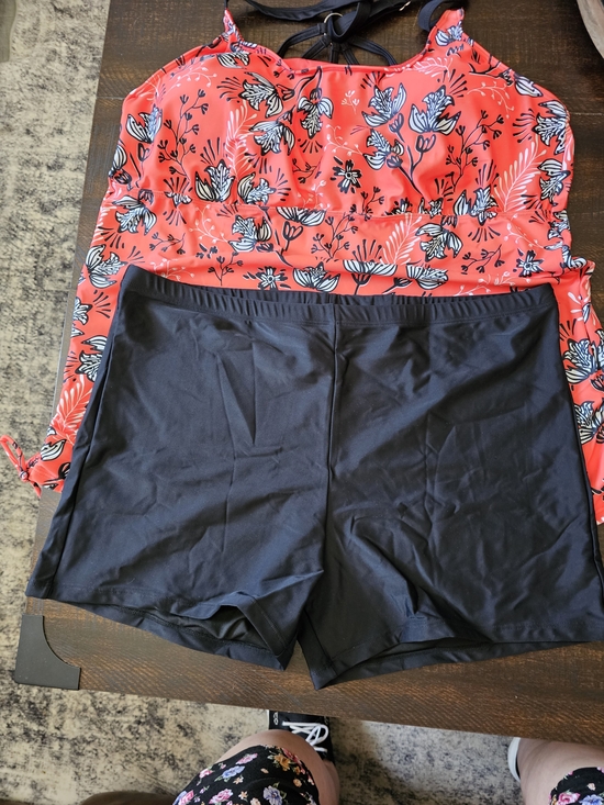 Younique Other - Younique Red Floral Tankini Top with Black Swim Shorts Set